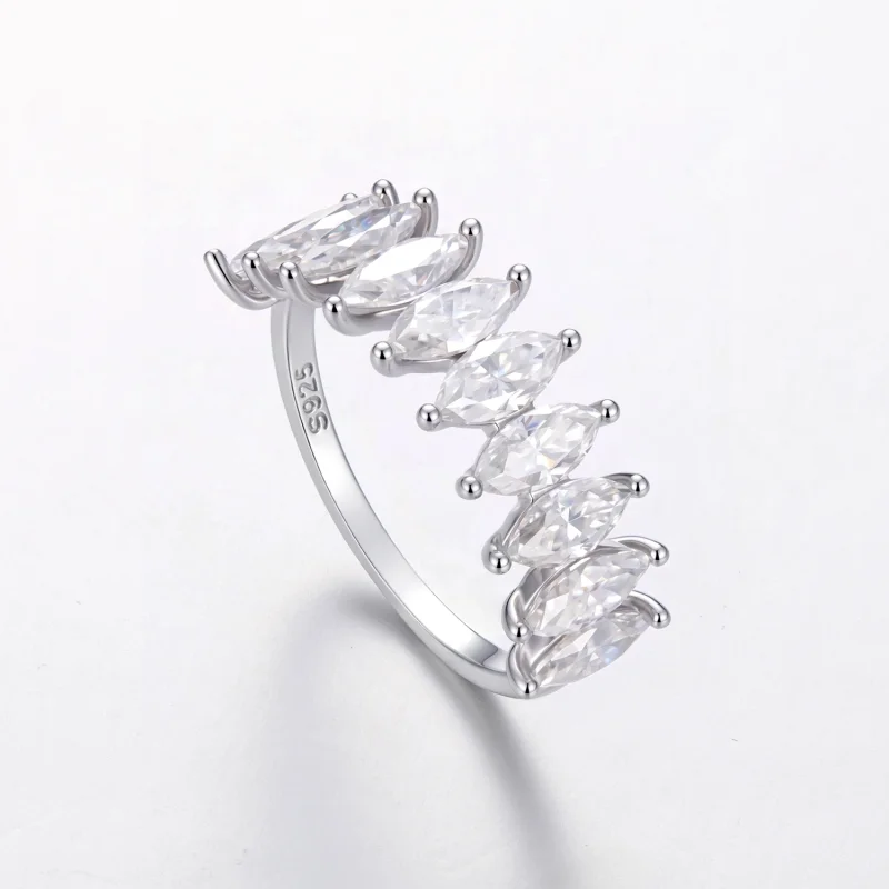 (image for) PANDORA Style Marquise Cut Moissanite Half Eternity Stackable Ring - MSR135 - View 6