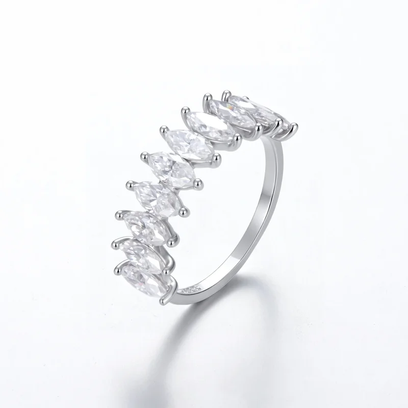 (image for) PANDORA Style Marquise Cut Moissanite Half Eternity Stackable Ring - MSR135 - View 7