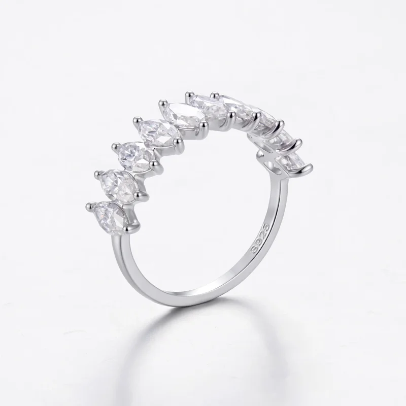 (image for) PANDORA Style Marquise Cut Moissanite Half Eternity Stackable Ring - MSR135 - View 8