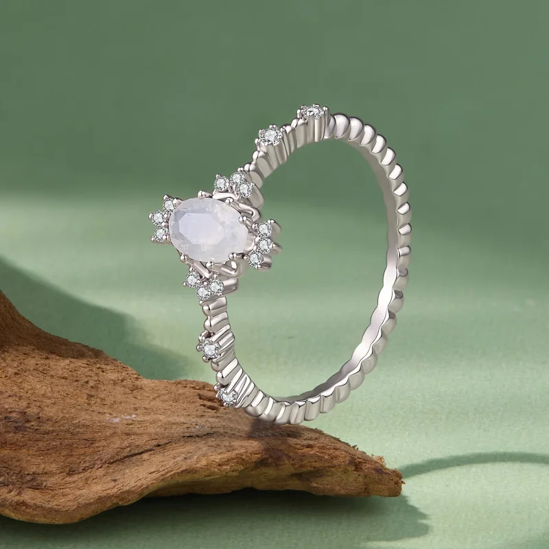 (image for) PANDORA Style Oval Natural Moonstone Zircon Accent Stackable Ring - BSR779 - View 2