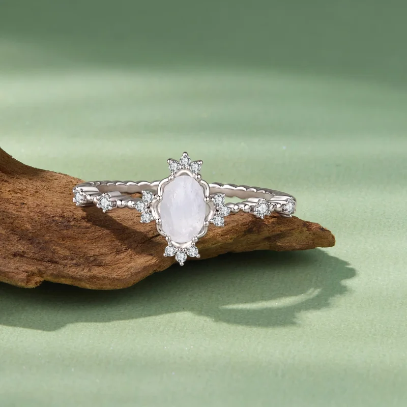 (image for) PANDORA Style Oval Natural Moonstone Zircon Accent Stackable Ring - BSR779 - View 3