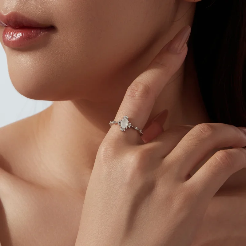 (image for) PANDORA Style Oval Natural Moonstone Zircon Accent Stackable Ring - BSR779 - View 6