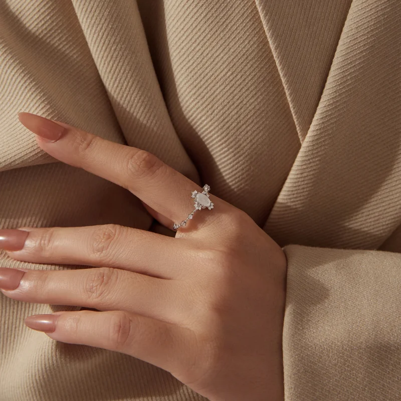 (image for) PANDORA Style Oval Natural Moonstone Zircon Accent Stackable Ring - BSR779 - View 7
