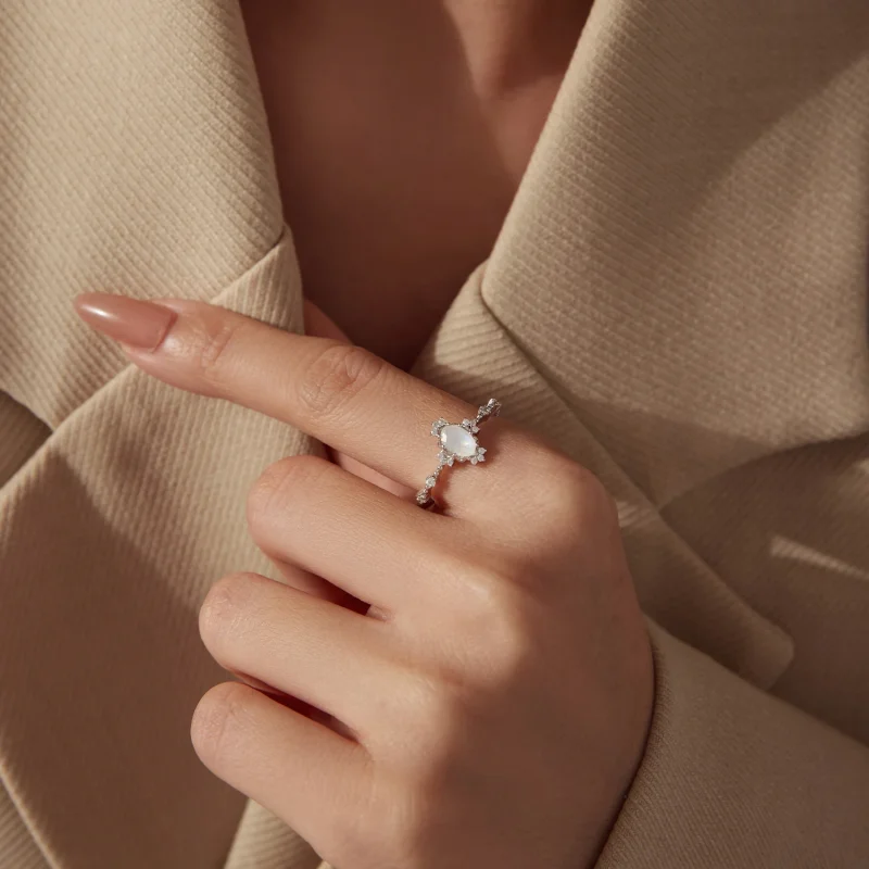 (image for) PANDORA Style Oval Natural Moonstone Zircon Accent Stackable Ring - BSR779 - View 8