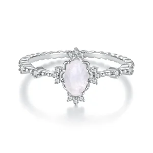 (image for) PANDORA Style Oval Natural Moonstone Zircon Accent Stackable Ring - BSR779