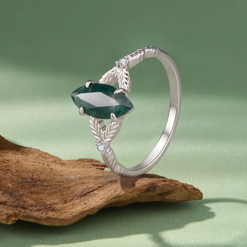 (image for) PANDORA Style Marquise Cut Moss Agate Chevron Statement Ring - BSR777 - View 2