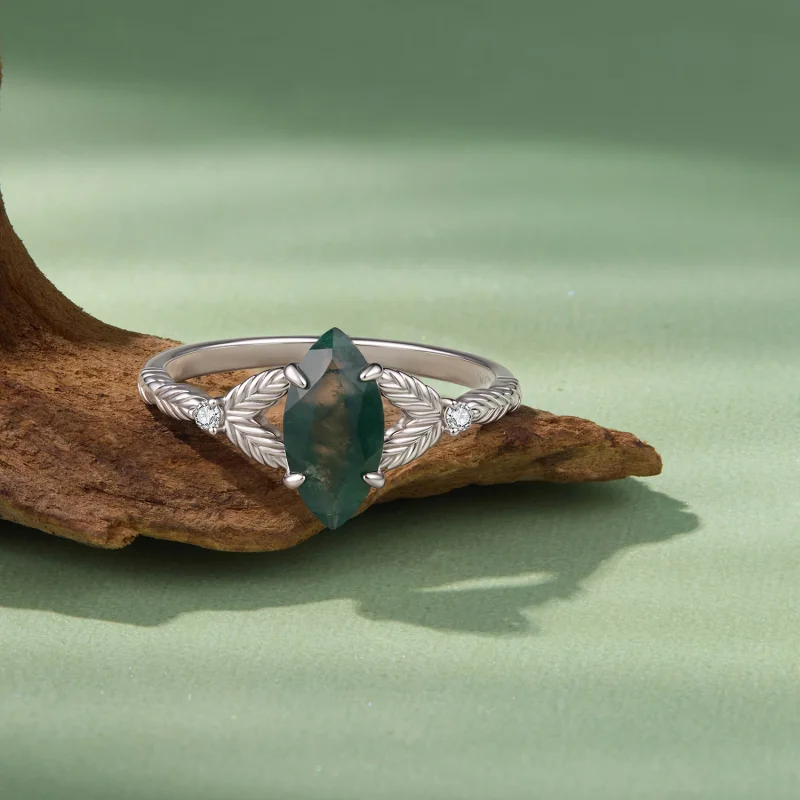 (image for) PANDORA Style Marquise Cut Moss Agate Chevron Statement Ring - BSR777 - View 3