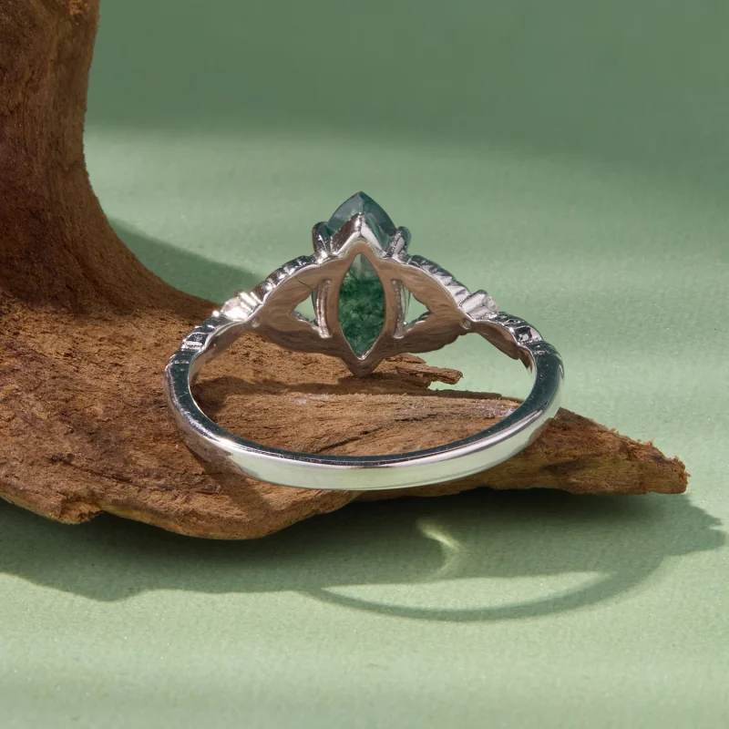 (image for) PANDORA Style Marquise Cut Moss Agate Chevron Statement Ring - BSR777 - View 4