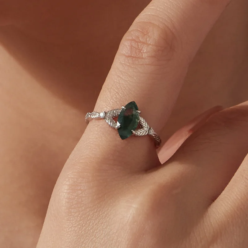 (image for) PANDORA Style Marquise Cut Moss Agate Chevron Statement Ring - BSR777 - View 5
