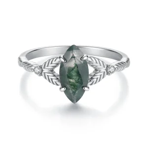 (image for) PANDORA Style Marquise Cut Moss Agate Chevron Statement Ring - BSR777