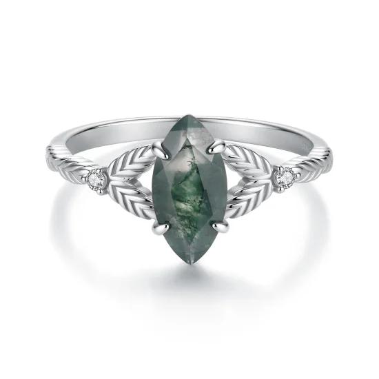 (image for) PANDORA Style Marquise Cut Moss Agate Chevron Statement Ring - BSR777