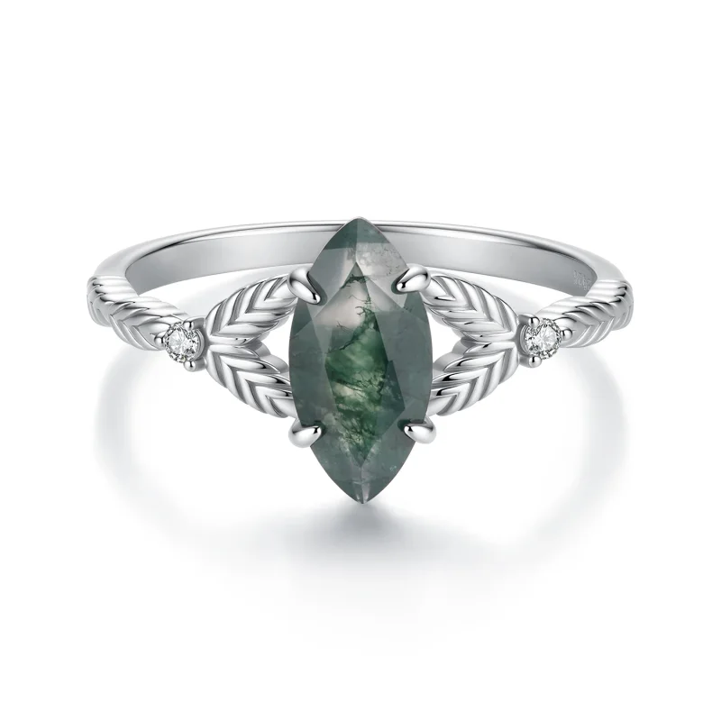 (image for) PANDORA Style Marquise Cut Moss Agate Chevron Statement Ring - BSR777