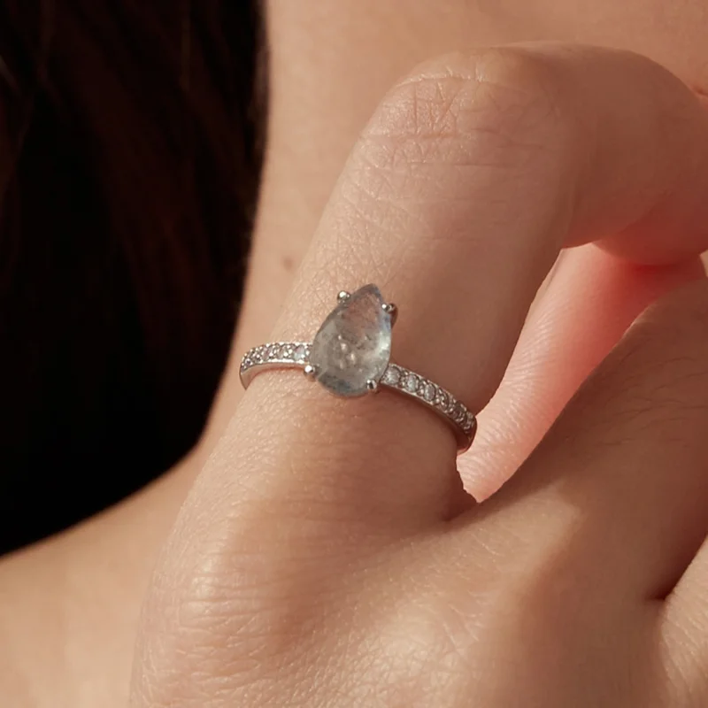 (image for) PANDORA Style Pear Cut Labradorite CZ Accent Statement Ring - BSR778 - View 5