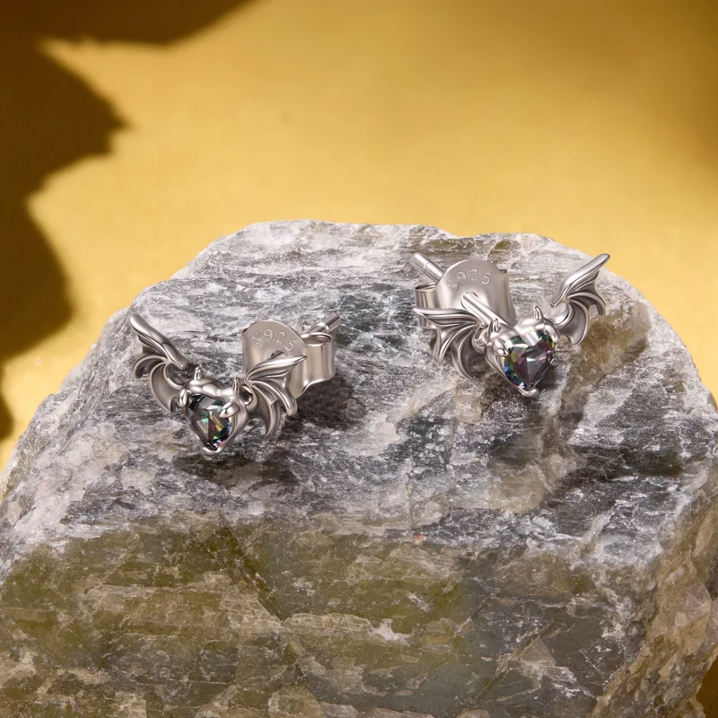 (image for) PANDORA Style Bat Wing Heart Purple Zircon Stud Earrings - SCE2051 - View 3