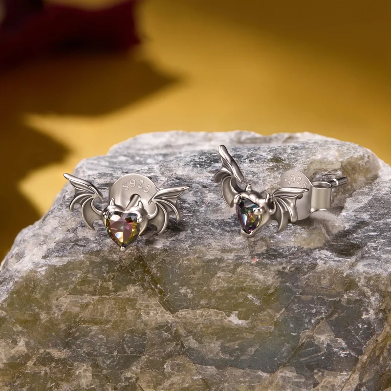 (image for) PANDORA Style Bat Wing Heart Purple Zircon Stud Earrings - SCE2051 - View 4