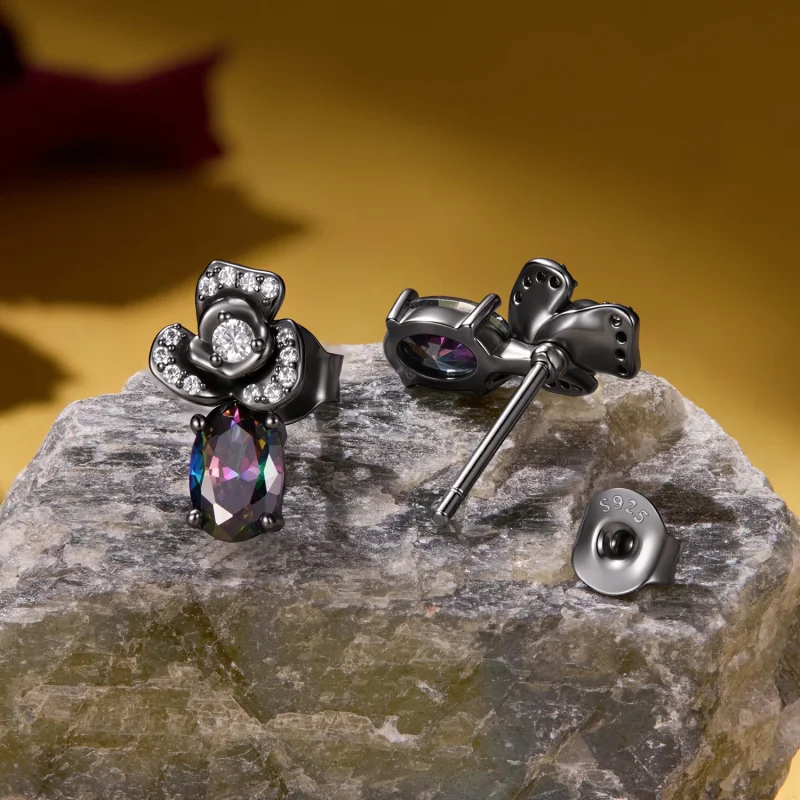 (image for) PANDORA Style Black Rose Multicolor Zircon Stud Earrings - SCE2053 - View 2