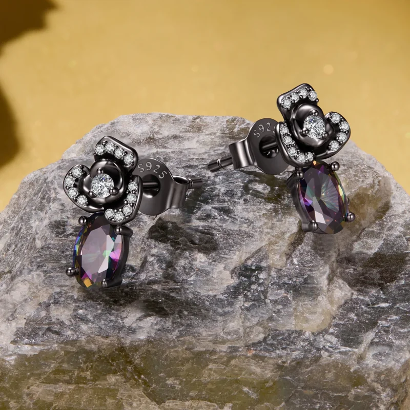 (image for) PANDORA Style Black Rose Multicolor Zircon Stud Earrings - SCE2053 - View 3
