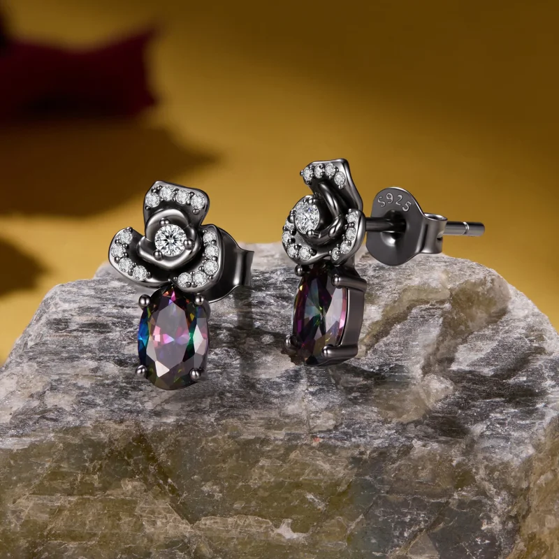 (image for) PANDORA Style Black Rose Multicolor Zircon Stud Earrings - SCE2053 - View 4