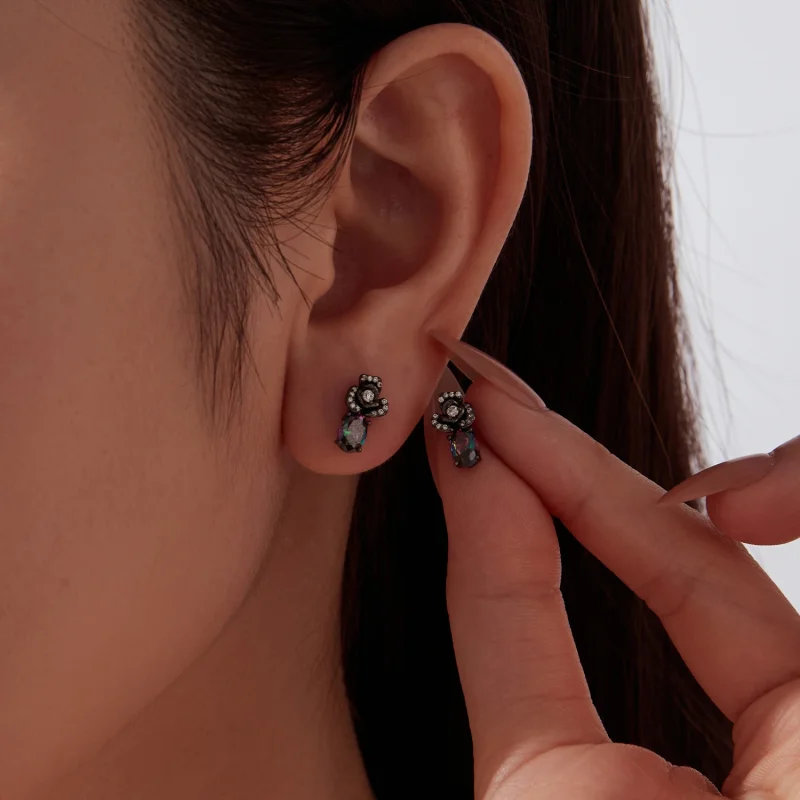(image for) PANDORA Style Black Rose Multicolor Zircon Stud Earrings - SCE2053 - View 9