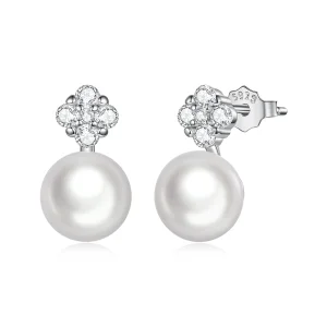 (image for) PANDORA Style Four Leaf Clover Freshwater Pearl Stud Earrings - BSE1316