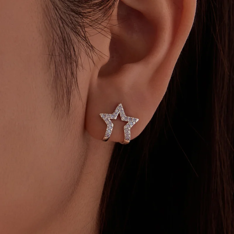 (image for) PANDORA Style Hollow Star Light Blue Opal Stud Earrings - SCE2059 - View 5