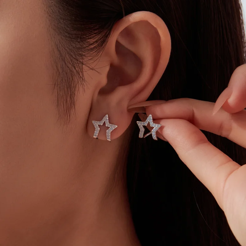 (image for) PANDORA Style Hollow Star Light Blue Opal Stud Earrings - SCE2059 - View 8