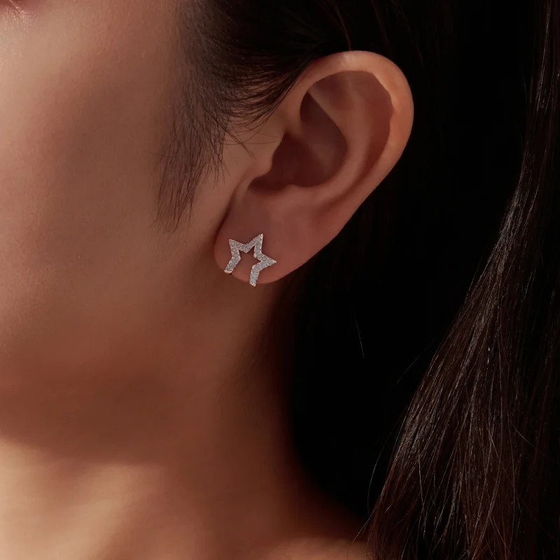 (image for) PANDORA Style Hollow Star Light Blue Opal Stud Earrings - SCE2059 - View 10