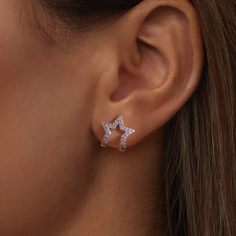 (image for) PANDORA Style Hollow Star Light Blue Opal Stud Earrings - SCE2059 - View 11