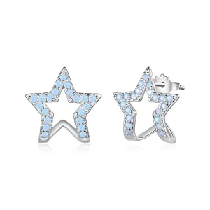 (image for) PANDORA Style Hollow Star Light Blue Opal Stud Earrings - SCE2059