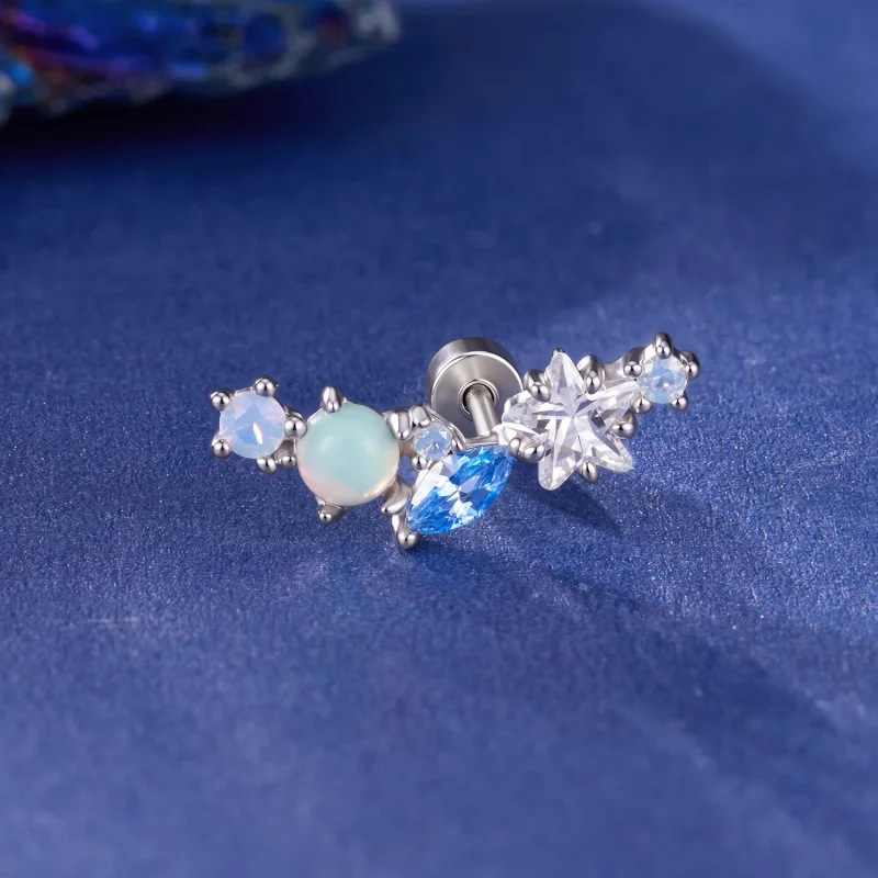 (image for) PANDORA Style Star Opal Blue Zircon Single Threaded Stud Earring - SCE2056 - View 4