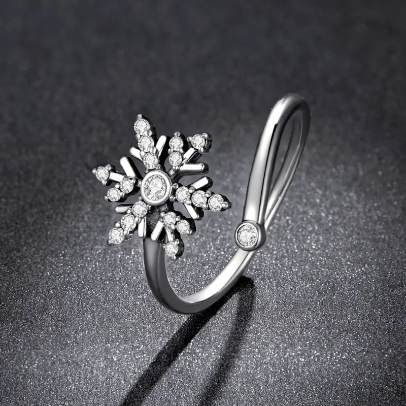(image for) Pandora Style Beautiful Snowflakes Open Ring - BSR214 - View 5