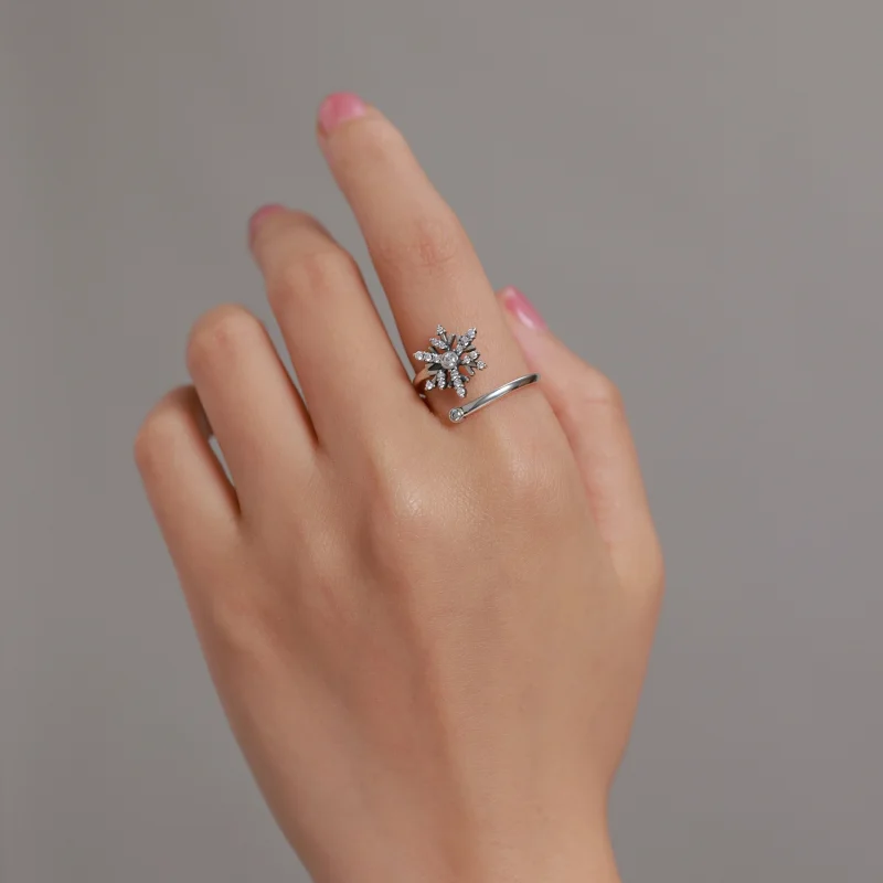 (image for) Pandora Style Beautiful Snowflakes Open Ring - BSR214 - View 8