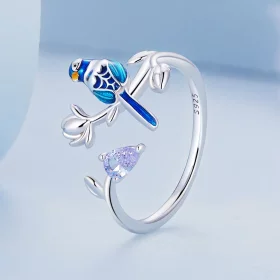 Pandora Style Bird and Flower Open Ring - BSR288