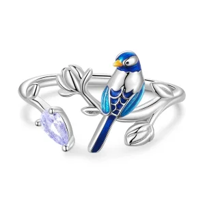 (image for) Pandora Style Bird and Flower Open Ring - BSR288