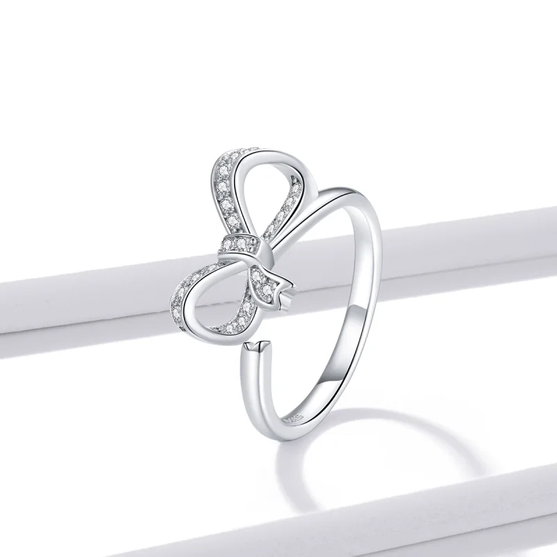 (image for) Pandora Style Bow Ribbon Open Ring - BSR158 - View 2