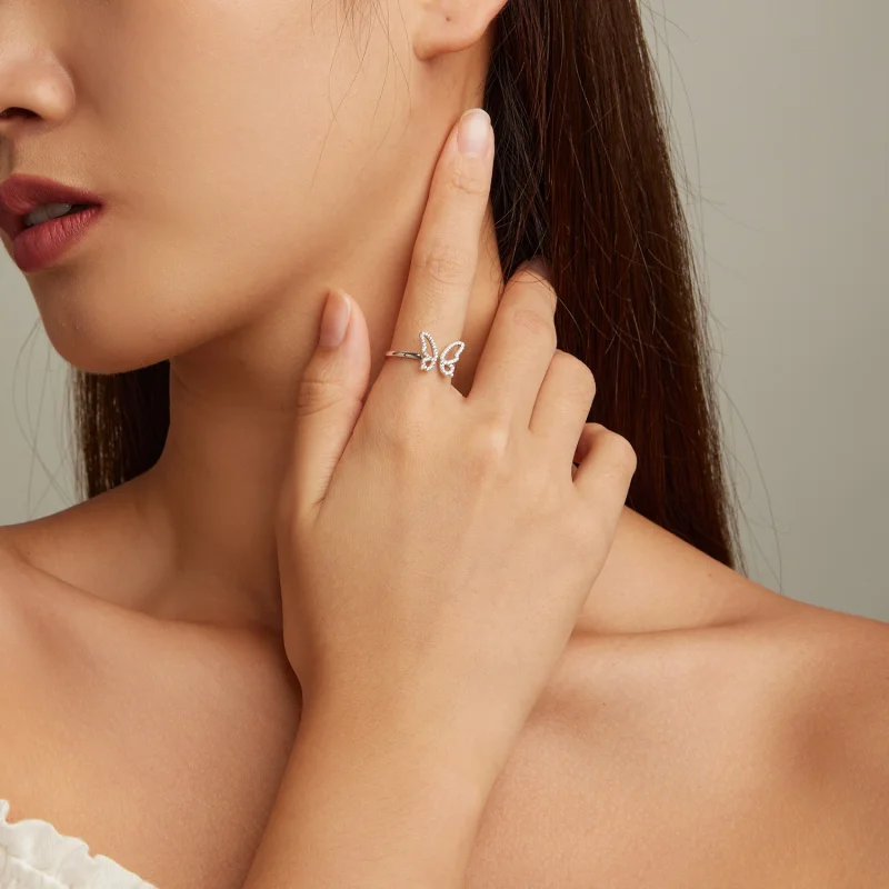 (image for) Pandora Style Butterfly Open Ring - BSR278 - View 4