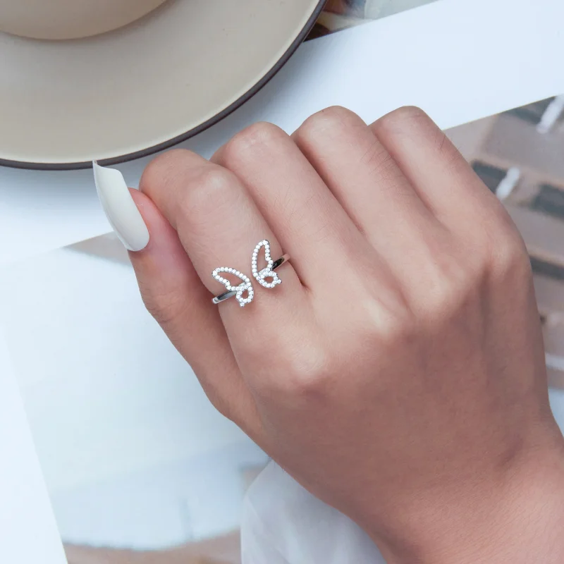 (image for) Pandora Style Butterfly Open Ring - BSR278 - View 5