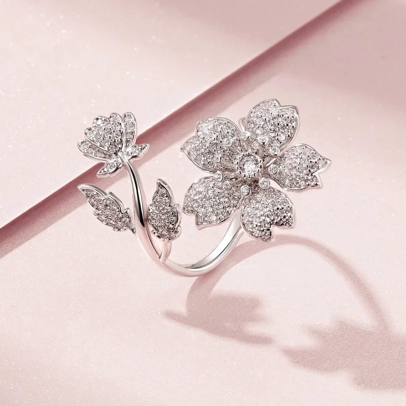(image for) Pandora Style Cherry Blossoms Open Ring - BSR076 - View 5