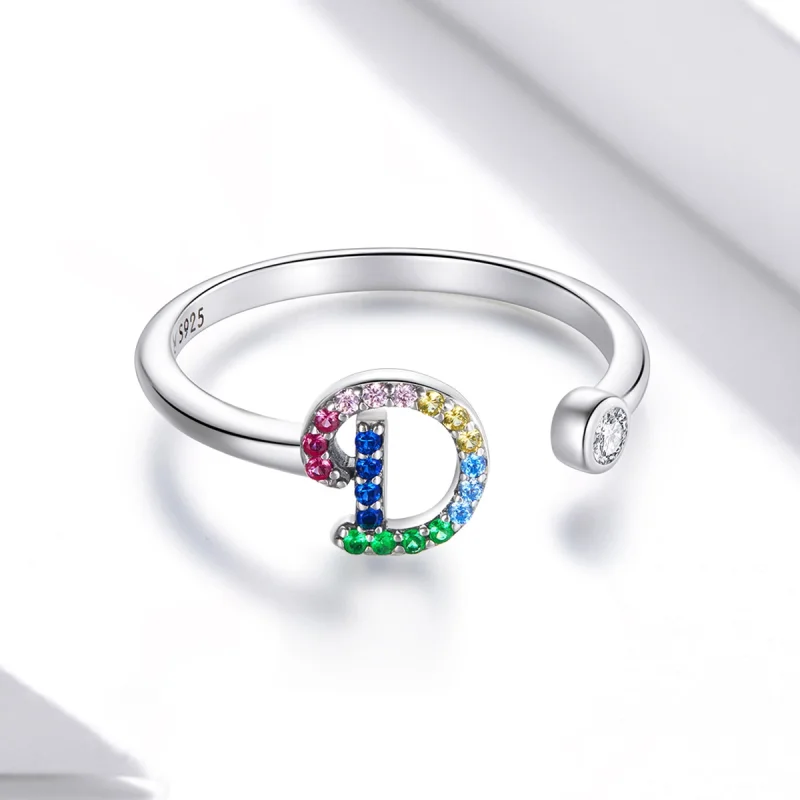 (image for) Pandora Style Colorful Letter-D Open Ring - SCR723-D - View 3