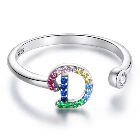 Pandora Style Colorful Letter-D Open Ring - SCR723-D Pandora Style Colorful Letter-D Open Ring - SCR723-D
