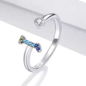 Pandora Style Colorful Letter-I Open Ring - SCR723-I Pandora Style Colorful Letter-I Open Ring - SCR723-I