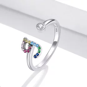 Pandora Style Colorful Letter-J Open Ring - SCR723-J Pandora Style Colorful Letter-J Open Ring - SCR723-J