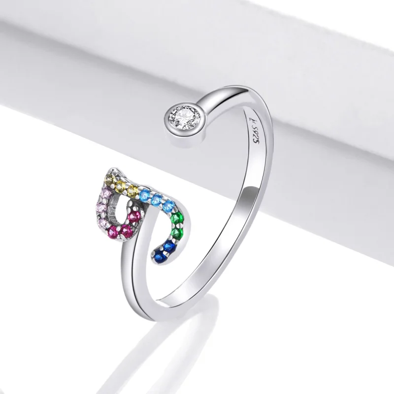 (image for) Pandora Style Colorful Letter-J Open Ring - SCR723-J - View 2