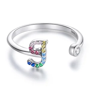 Pandora Style Colorful Letter-J Open Ring - SCR723-J (image for) Pandora Style Colorful Letter-J Open Ring - SCR723-J