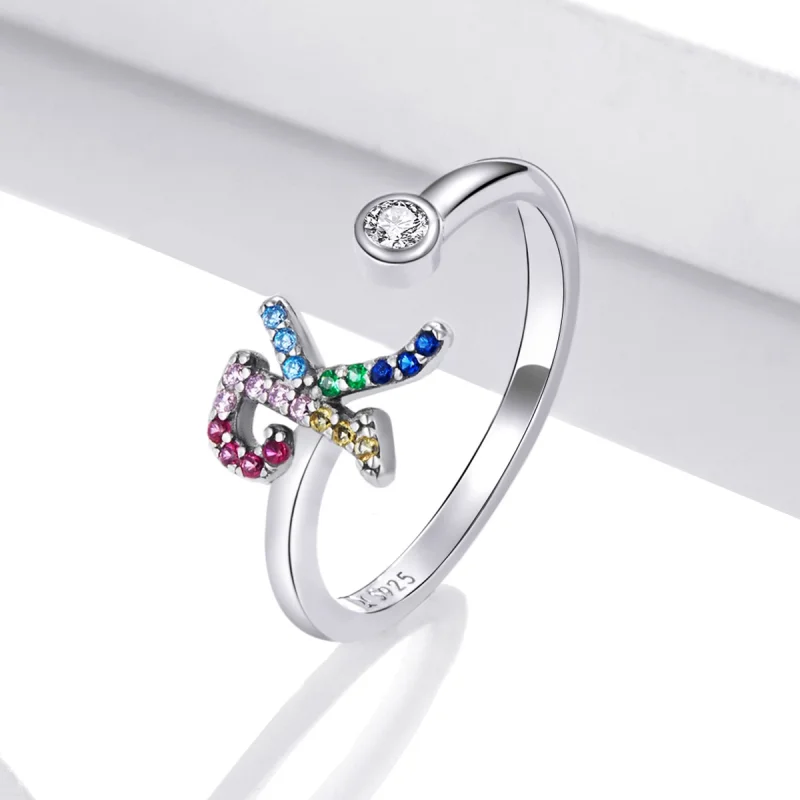 (image for) Pandora Style Colorful Letter-K Open Ring - SCR723-K - View 2