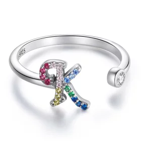 Pandora Style Colorful Letter-K Open Ring - SCR723-K Pandora Style Colorful Letter-K Open Ring - SCR723-K