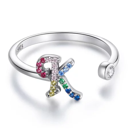 Pandora Style Colorful Letter-K Open Ring - SCR723-K