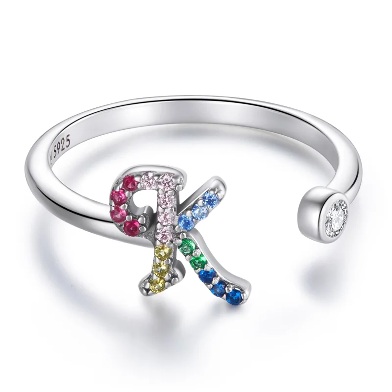 (image for) Pandora Style Colorful Letter-K Open Ring - SCR723-K - Product Image