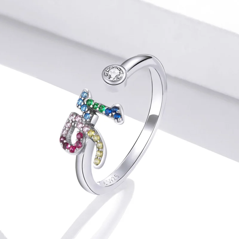 (image for) Pandora Style Colorful Letter-M Open Ring - SCR723-M - View 2