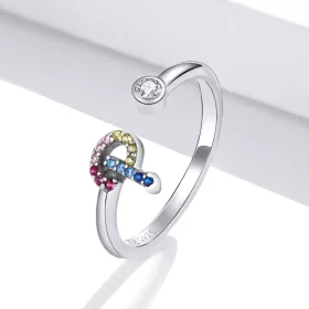 Pandora Style Colorful Letter-P Open Ring - SCR723-P Pandora Style Colorful Letter-P Open Ring - SCR723-P